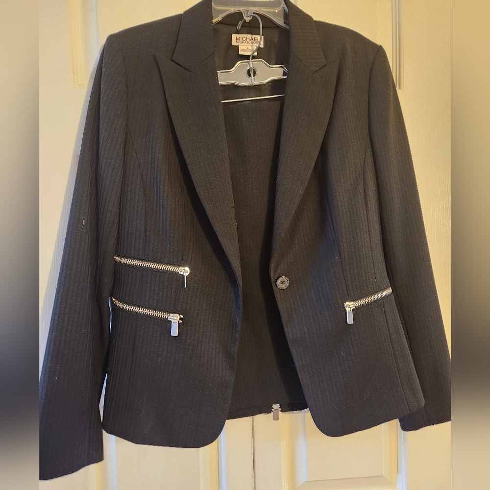 Michael Kors Set Jacket Skirt Cotton Satin Silver